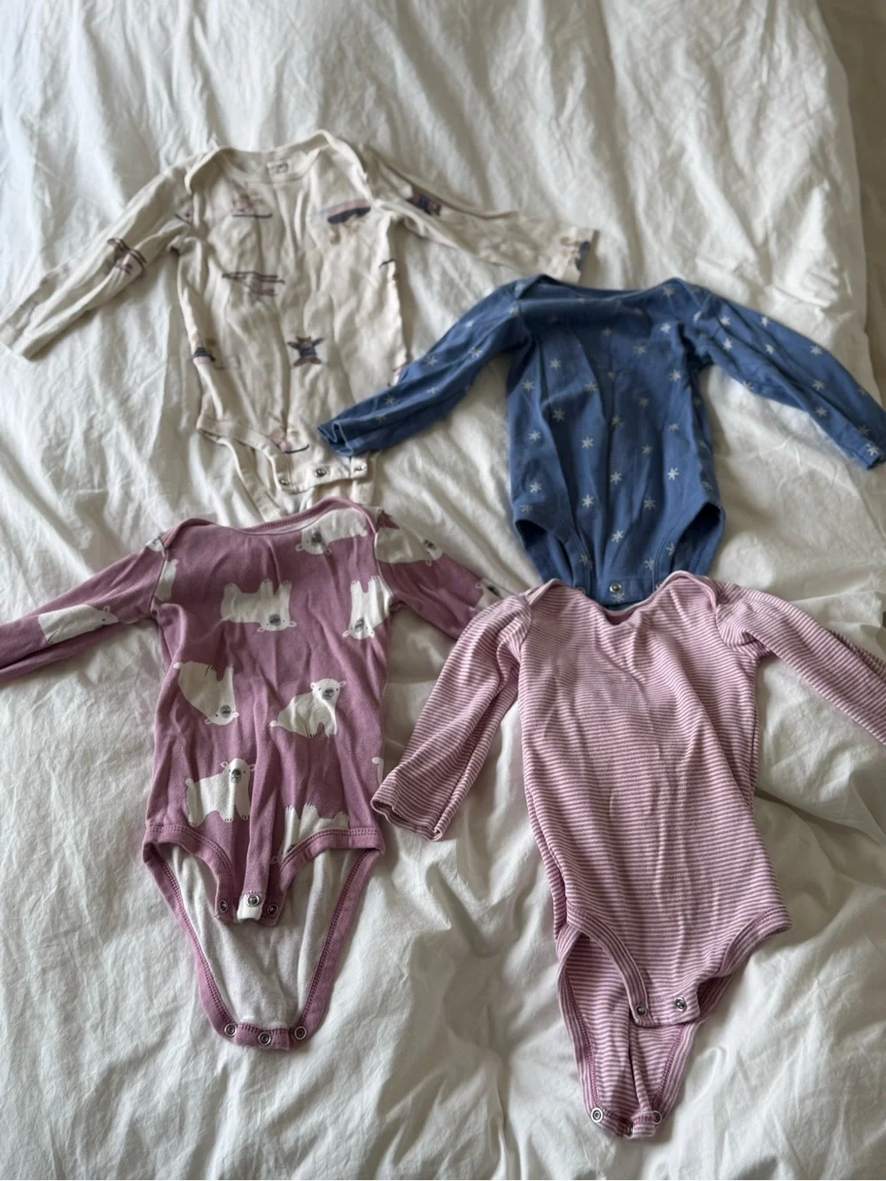 Carters Kids Long-Sleeve One-Piece Bodysuit - Pink, Mauve, Blue, Cream 12 months